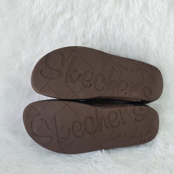 Sketchers Tone-ups Women’s Leather Sandals Brown Flip Flop Size 9 Wedge - Picture 8 of 8